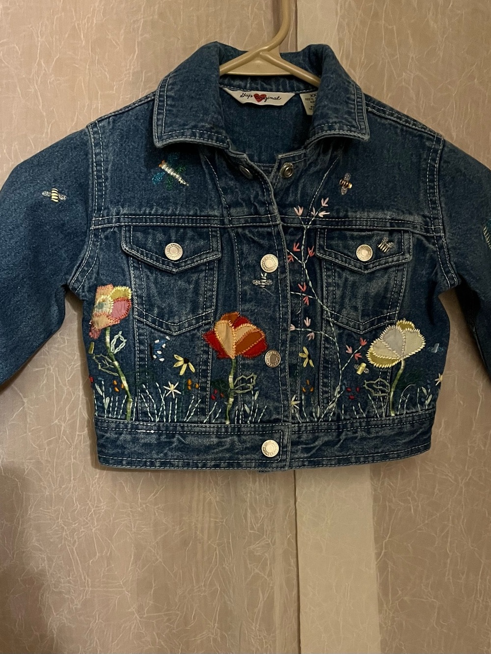 GAP Dark Blue Denim Jacket with Floral Embroidery